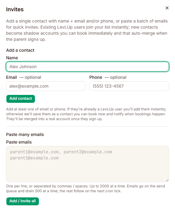 Invites sheet
