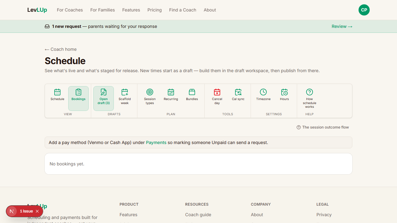Bookings view